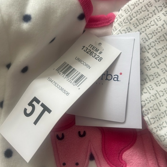 Absorba Kids Unicorn Pajama Set zipper footie sleepers  - Pink &White & navy 5T - Picture 2 of 3